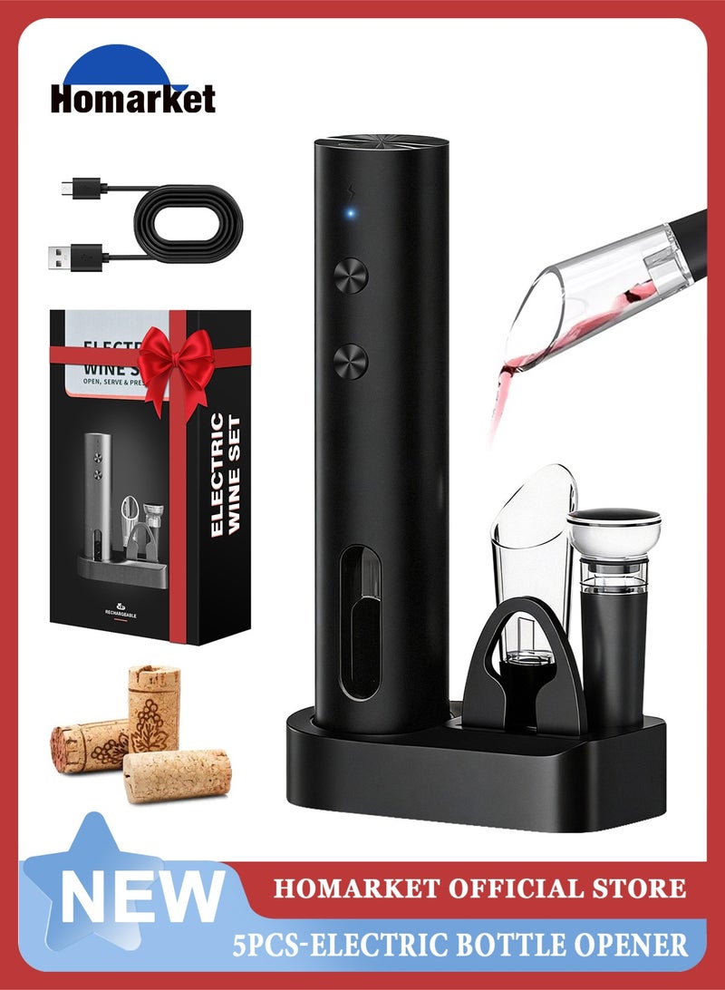 HomarKet Electric Wine Opener SetUSB Rechargeable Bottle Opener and Wine Decanter&Wine Aerator and PourerWine StopperFoil Cutter 4-in-1 Gift Set for Wine Lovers Home Kitchen Party Wedding Bar - Image 1